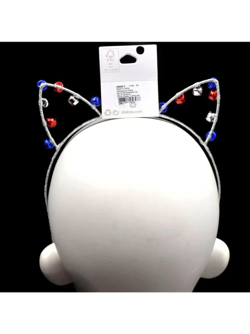 Claires Cats Ears Headband Red White Blue Bells Red Silver Blue Patriotic
